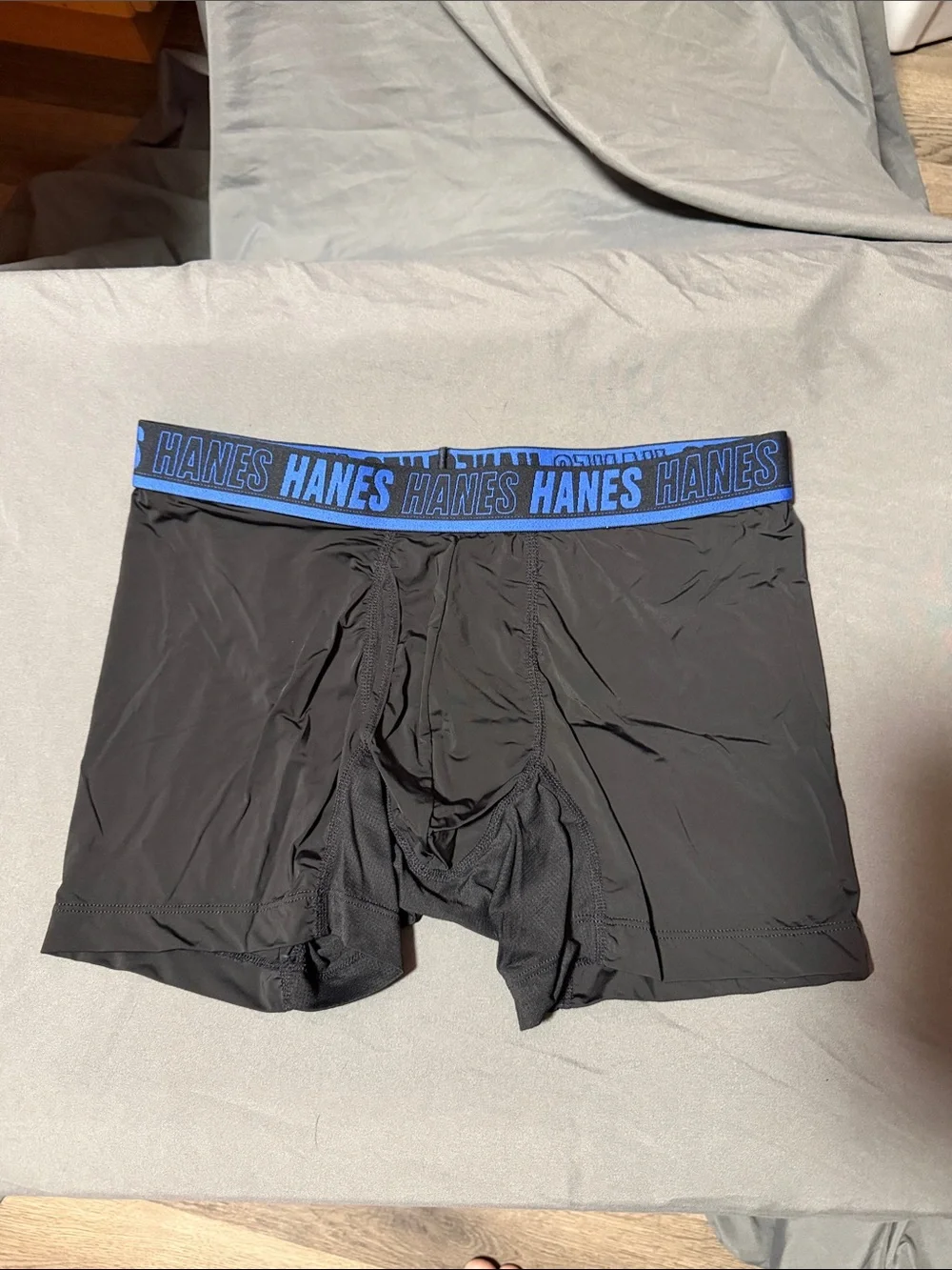 Hanes Men’s Black Boxer Briefs with Blue Logo Waistband